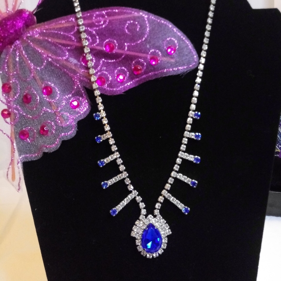 A Royal Blue and Crystal Necklace silver hardware, pre-owned - Picture 1 of 16